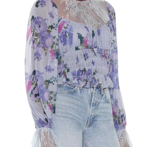 FP Movement by Free People Smock Daphne Floral Lace Ruffled Top NWT 128.00 - Picture 6 of 12